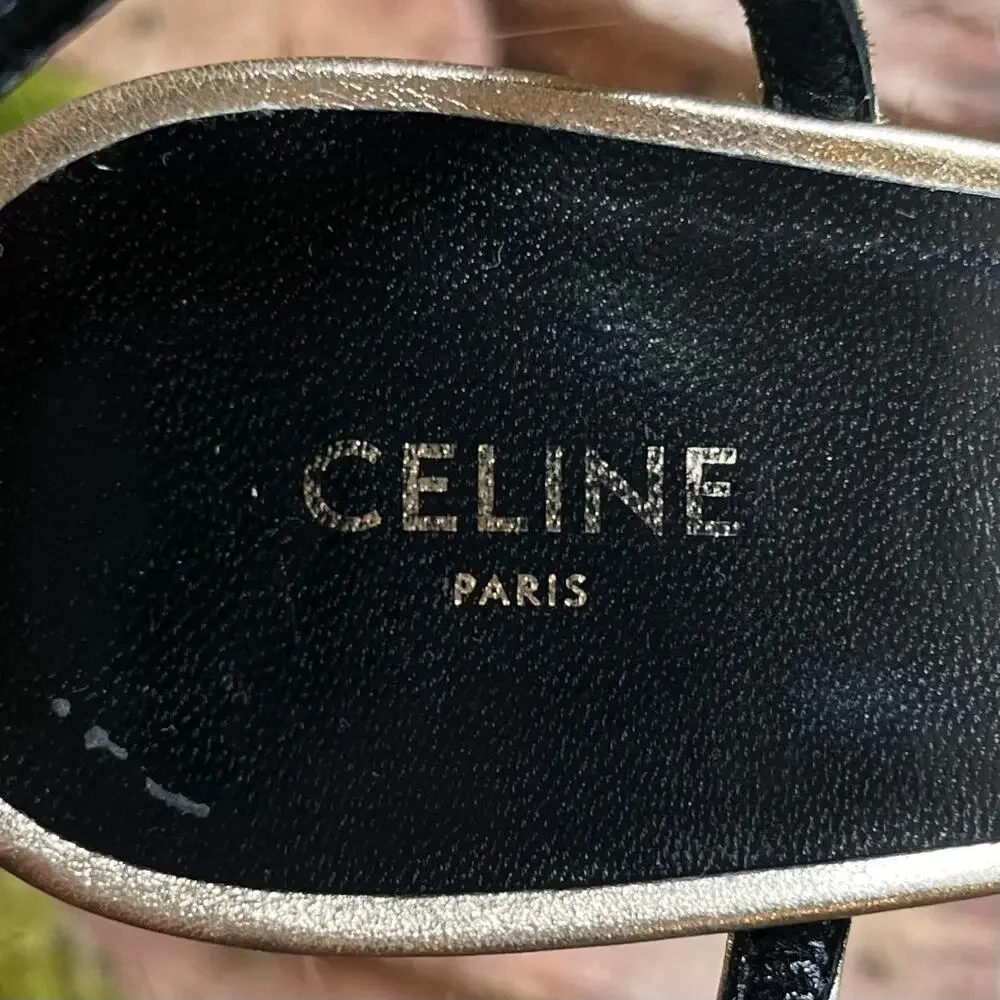 CELINE Metallic Gold/Silver Lambskin Triomphe Sandals SZ 36.5 (US 6.5) - Picture 8 of 11